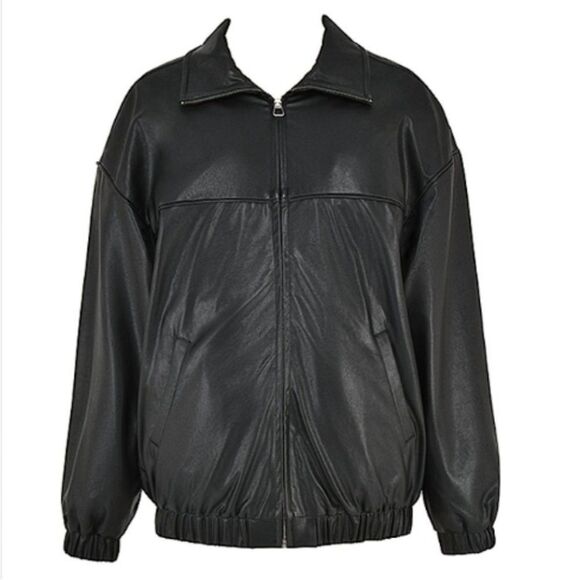 HOUSE OF CB 'Larissa' Black Vegan Leather Oversized Bomber Jacket NWOT - Picture 5 of 9